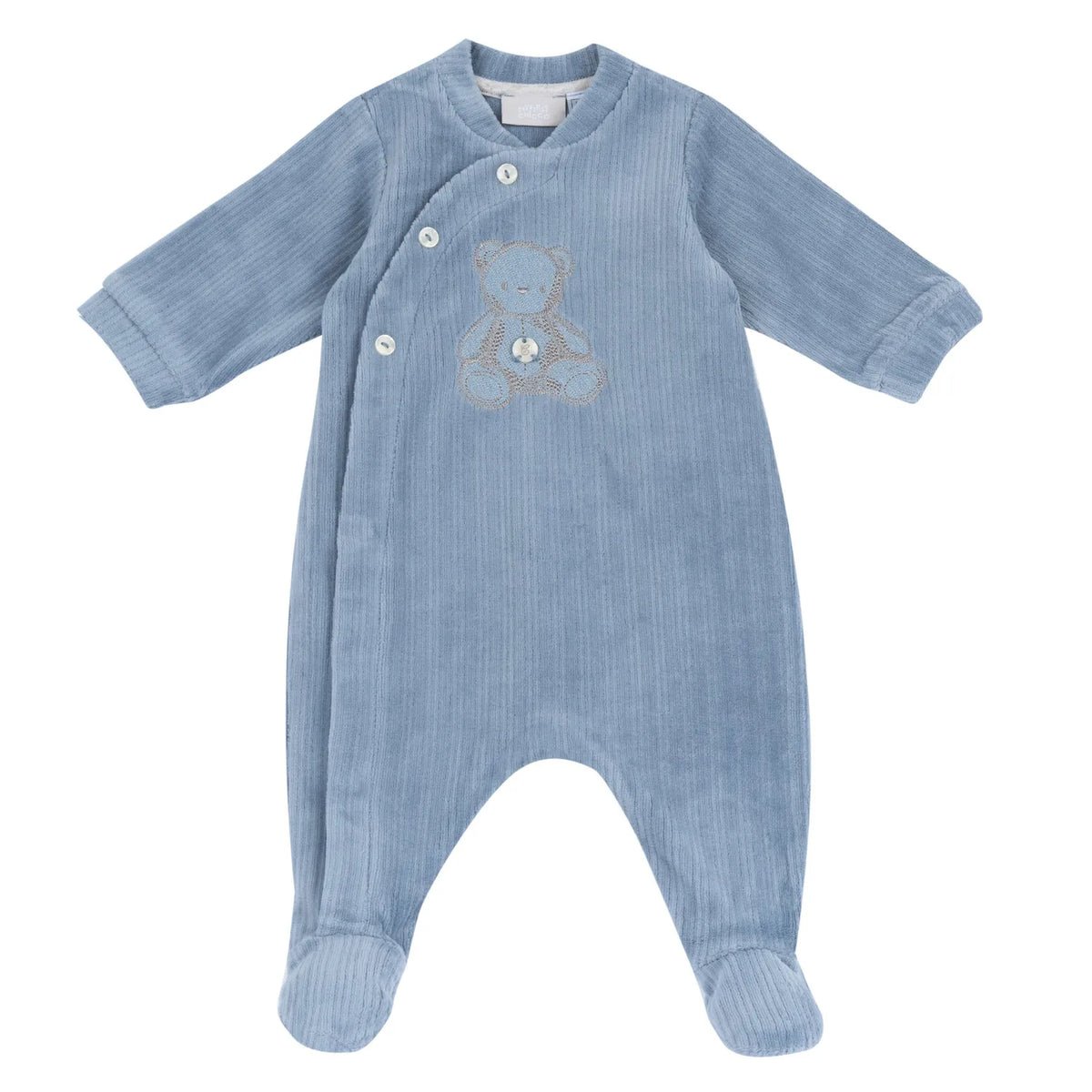 Boys Medium Light Blue Embroidered Front Opening Babysuit
