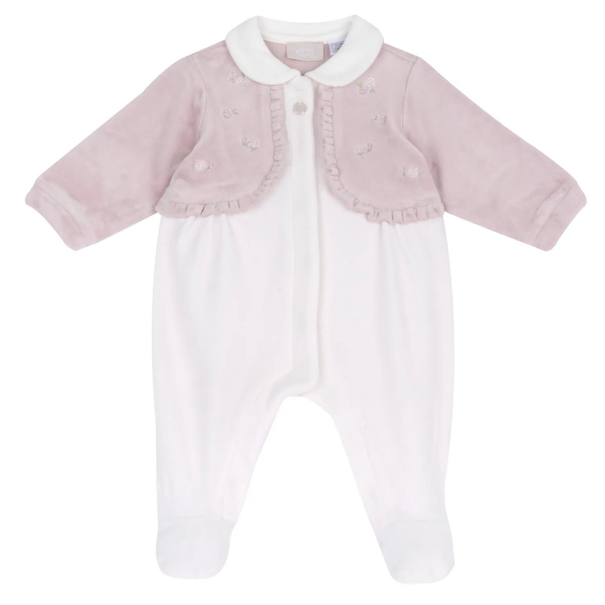 Girls White & Pink Peter Pan Collar Front Opening Babysuit