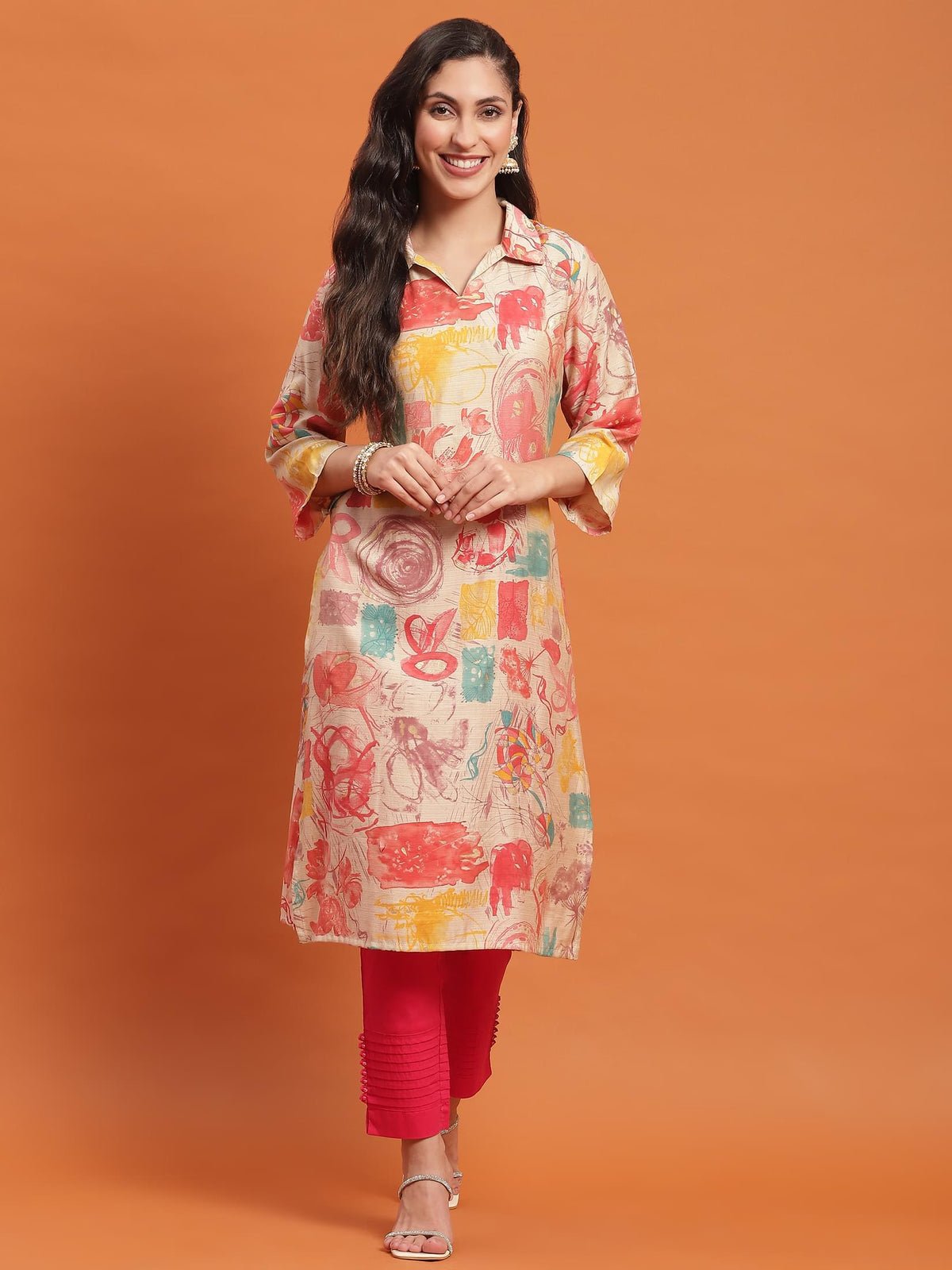 Women Peach Abstract Print Kurta