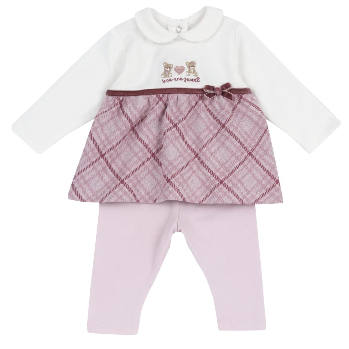 Girls White & Pink Embroidered Sweatshirt with Leggings