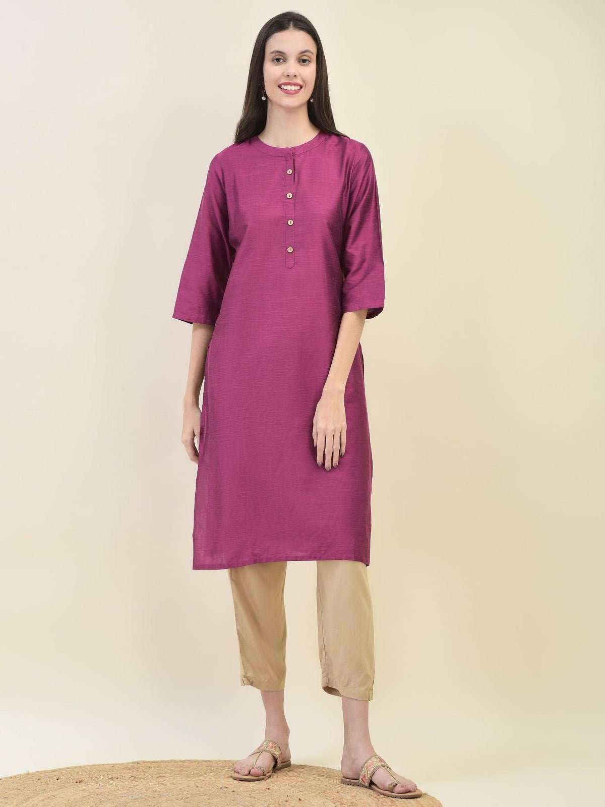 Women Silk Blend Purple Solid Kurta