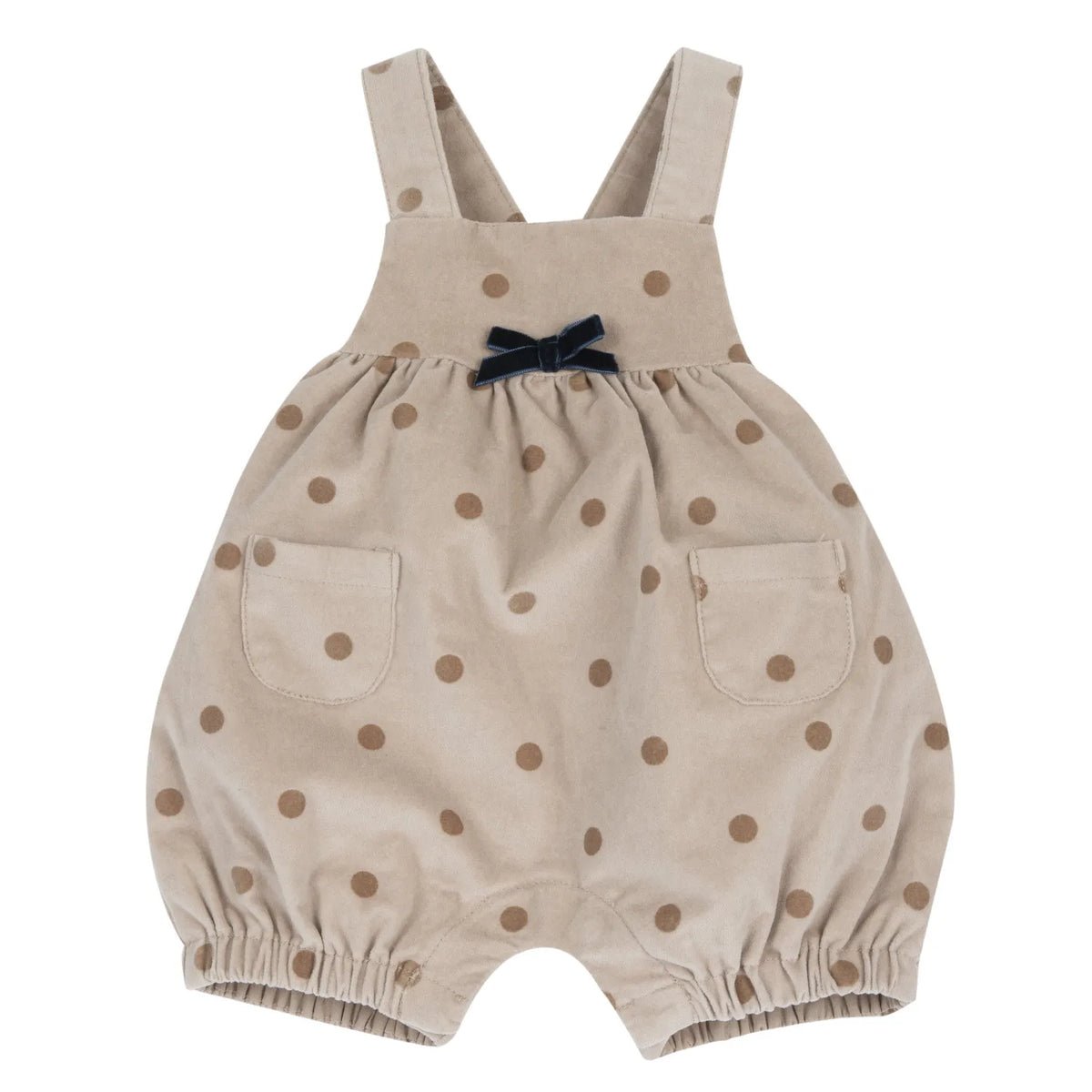 Girls Beige Polka Dot Printed Short Dungaree
