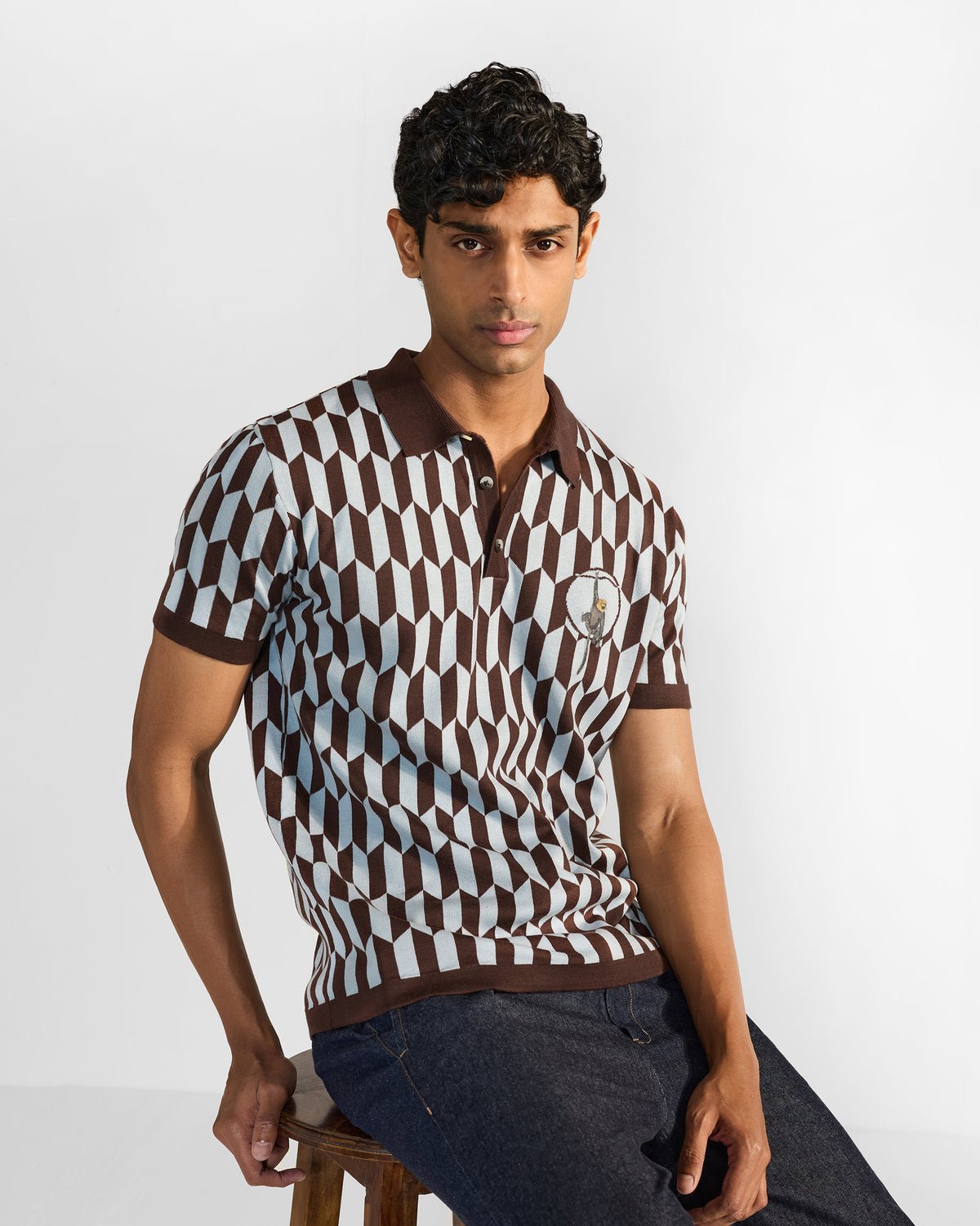 Langur Polo - Printed Embroidered Cotton Knit Regular Fit