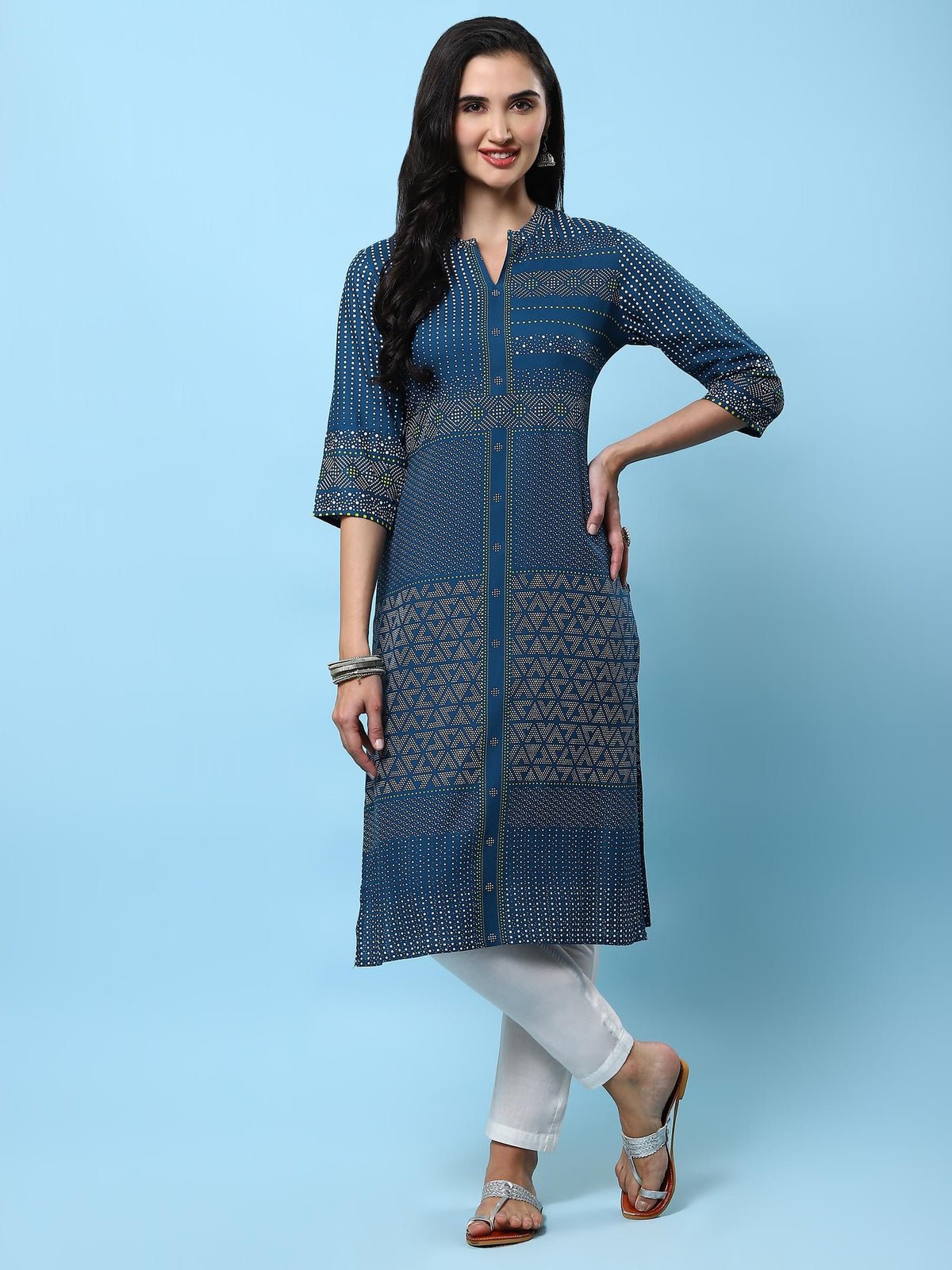 Women Blue Geometric Printed Kurta
