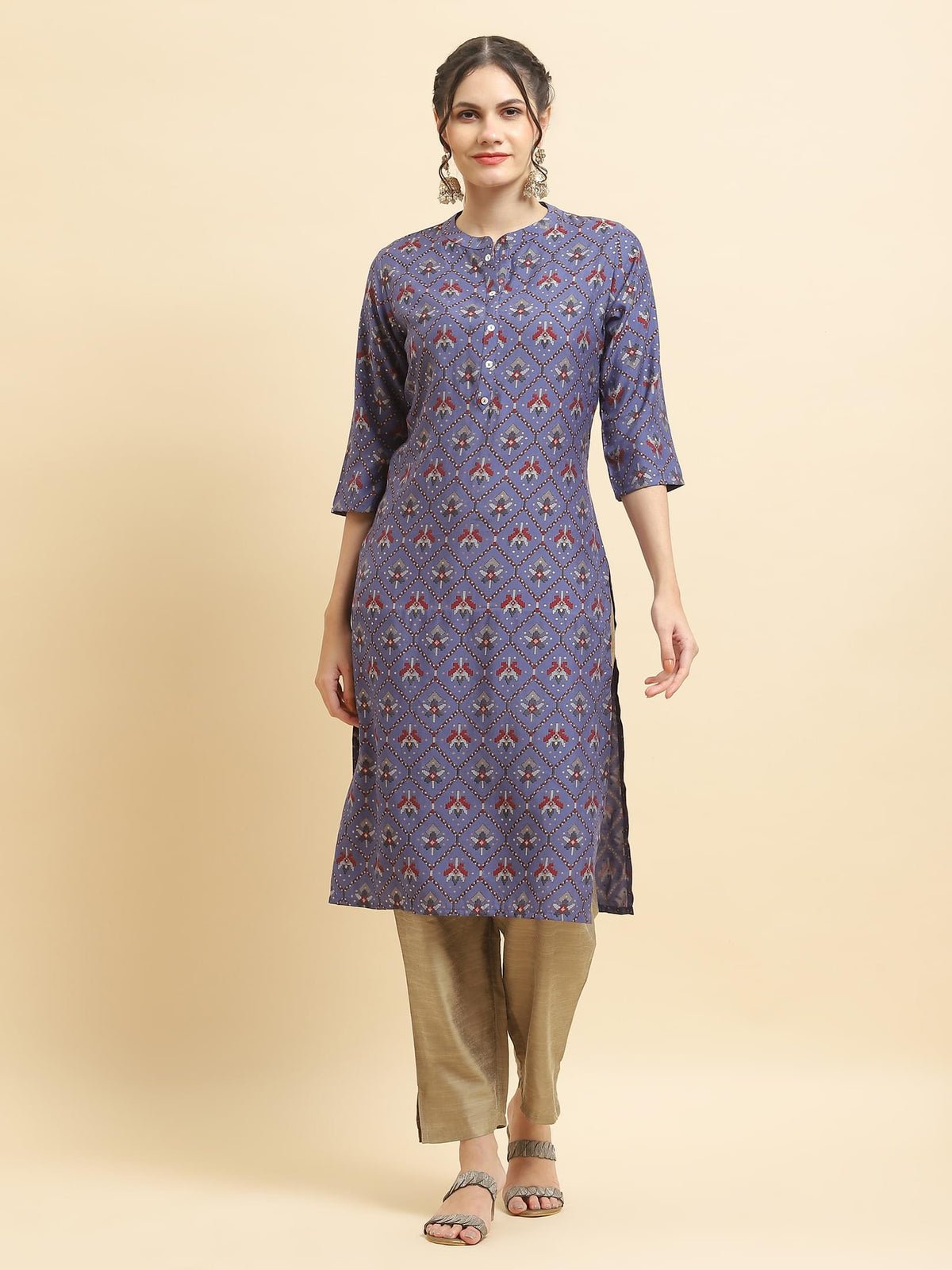 Women Muslin Purple Aztec Print Kurta