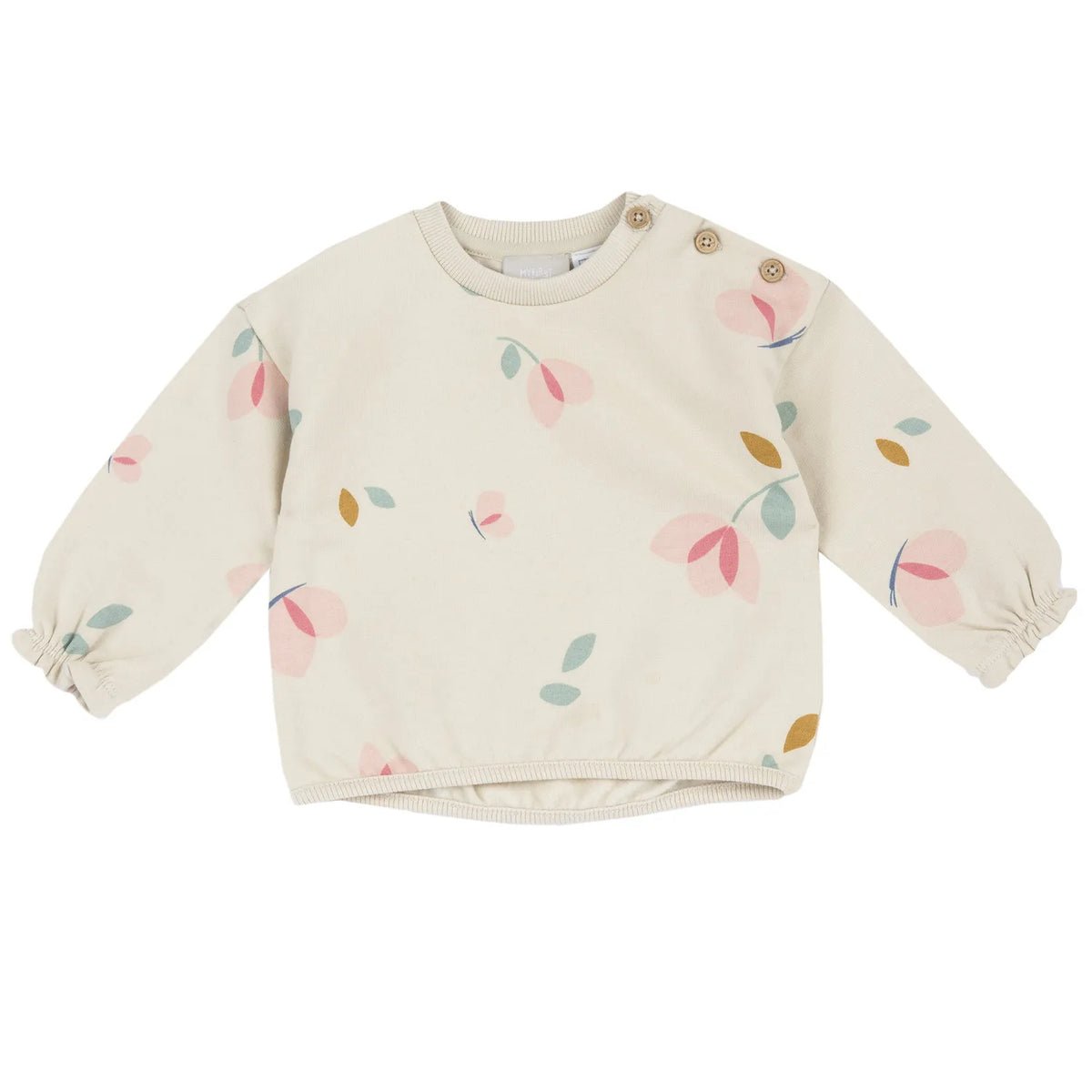 Girls Beige Floral Printed Sweatshirt