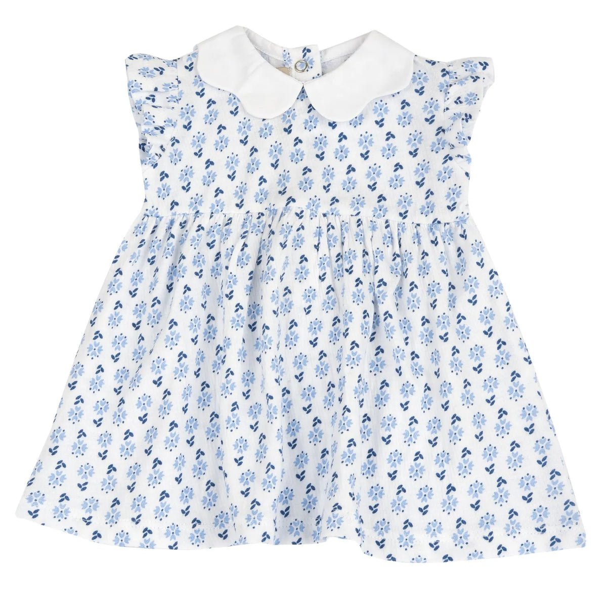 Girls White and Light Blue Floral Printed Dress