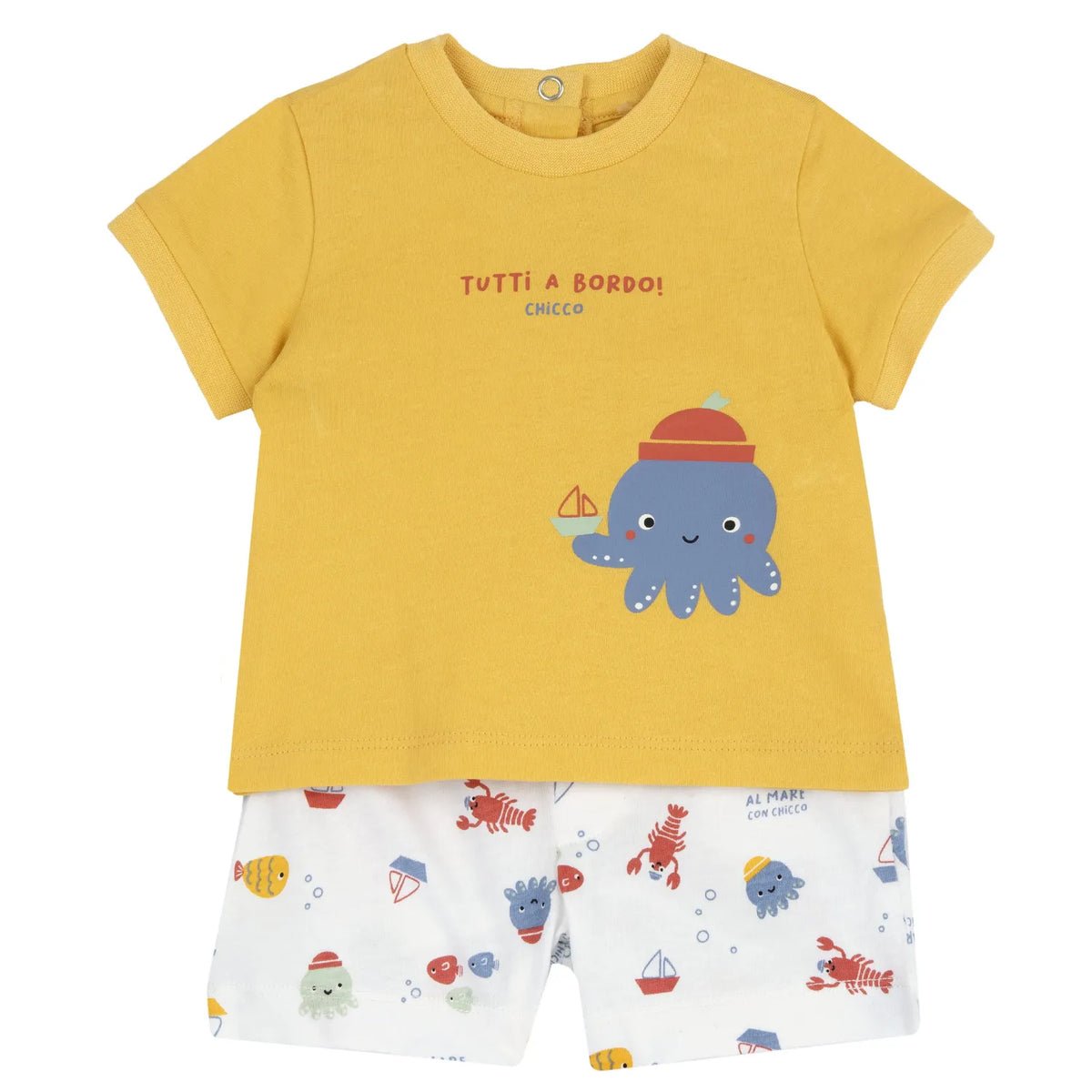 Boys Yellow and White Printed T-Shirt with Shorts