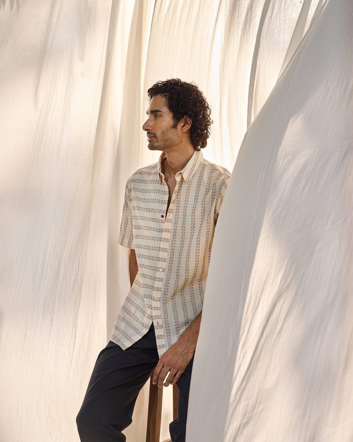 Half Sleeves Shirt - Ivory Stripes