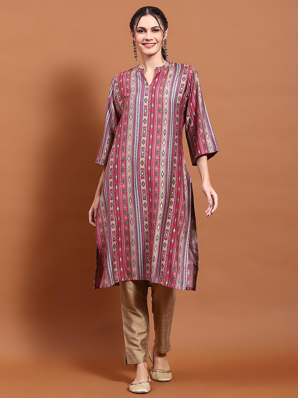 Women Pink Aztec Print Kurta