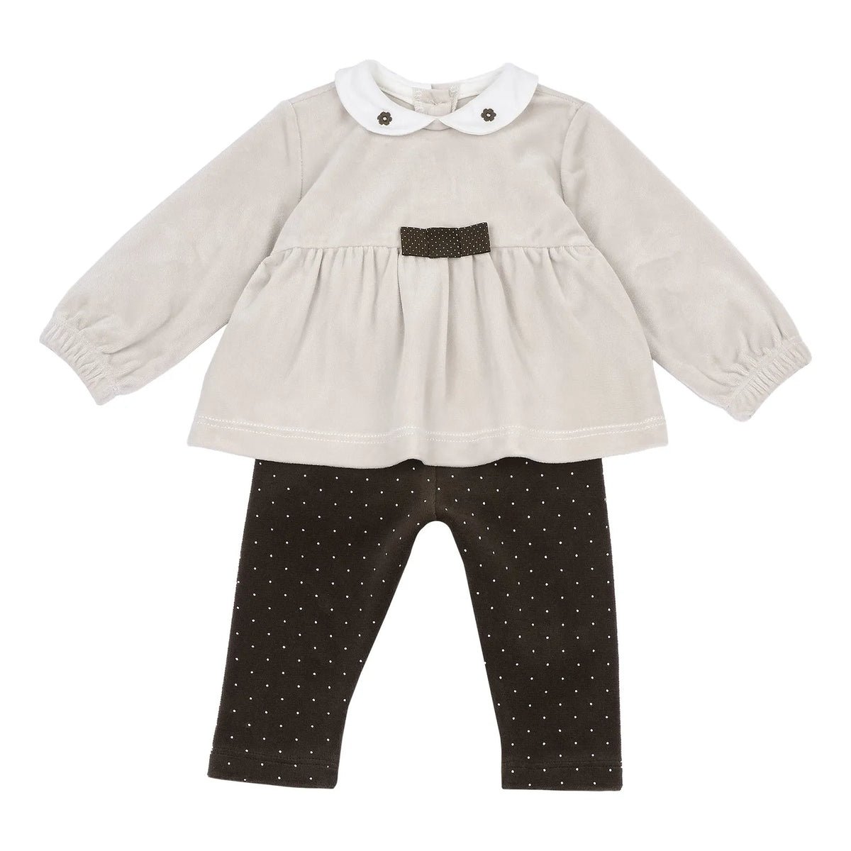 Girls Beige & Brown Embellished Sweatshirt with Leggings
