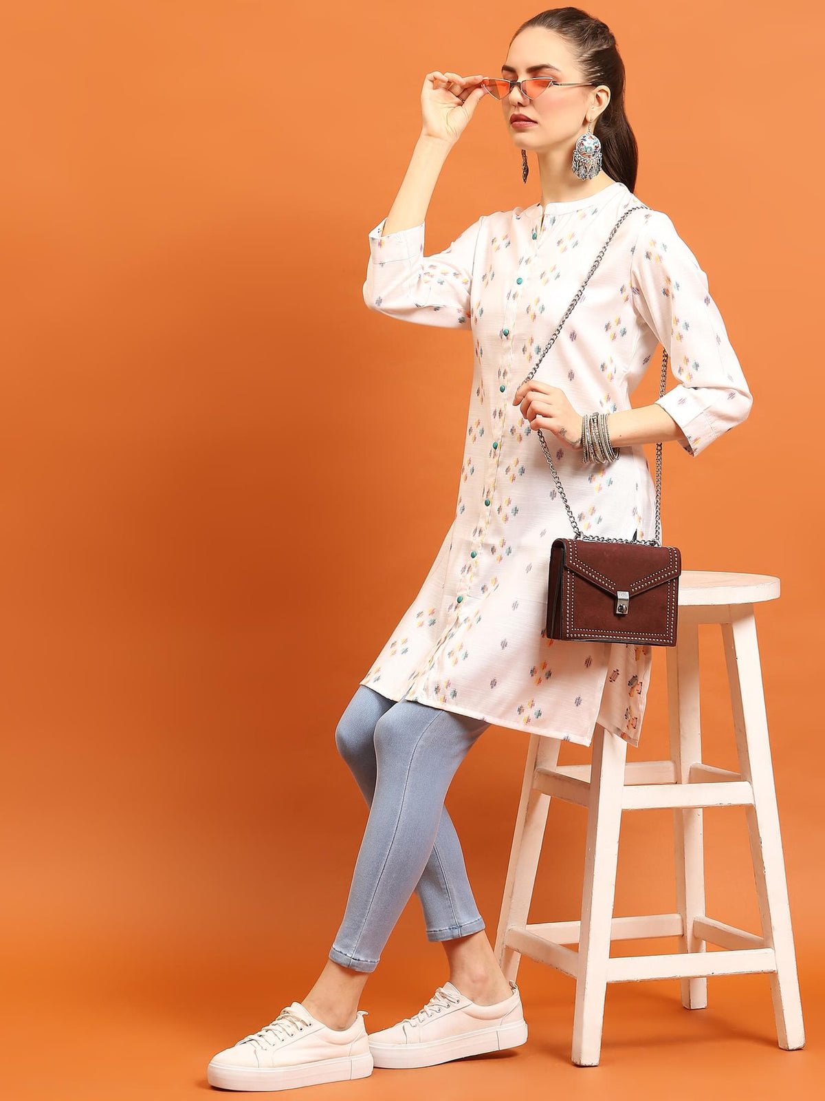 Women White Printed Kurti