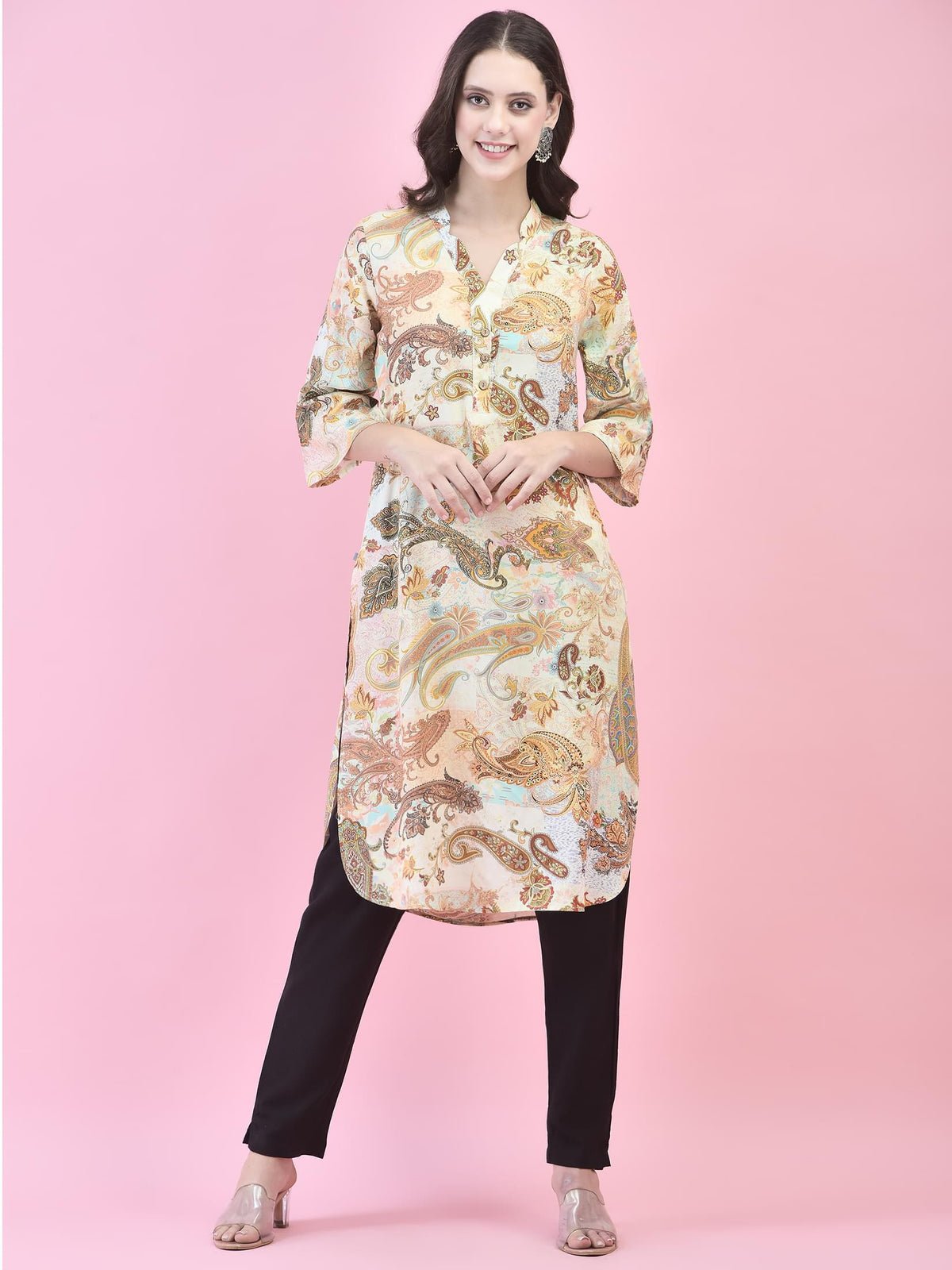 Women Liva (Rayon) Multicolor Paisley Print Kurta