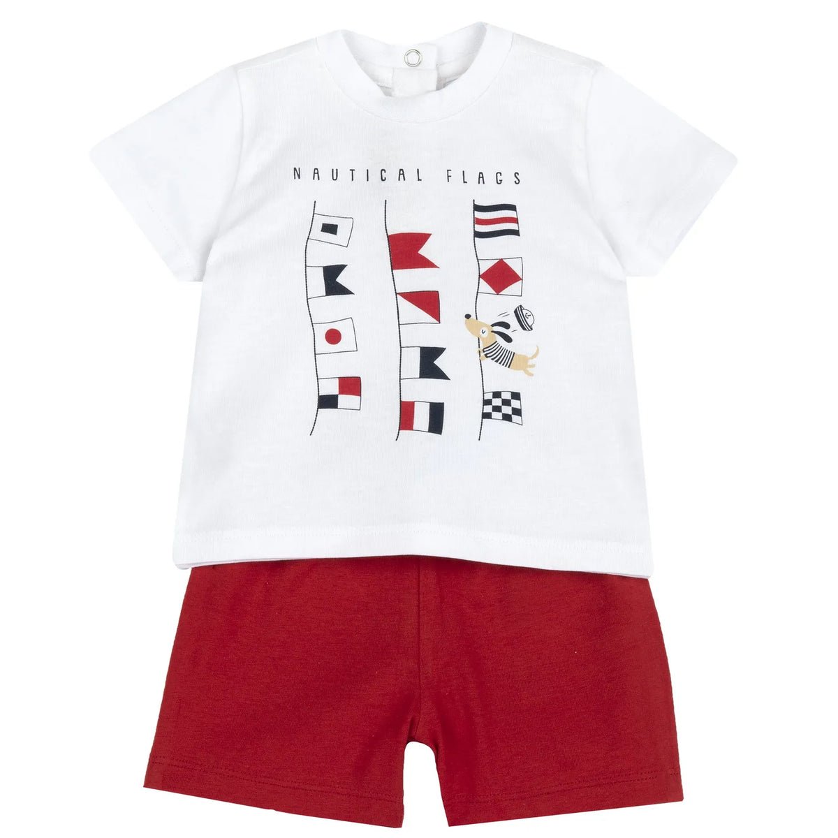 Boys White and Red Printed T-Shirt with Shorts